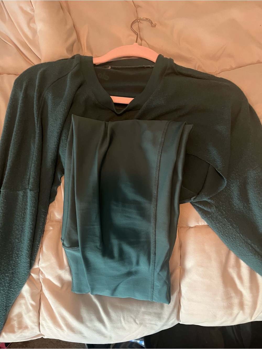 ALO yoga deep teal Coverup Athleisure Top and Airlift Leggings Set